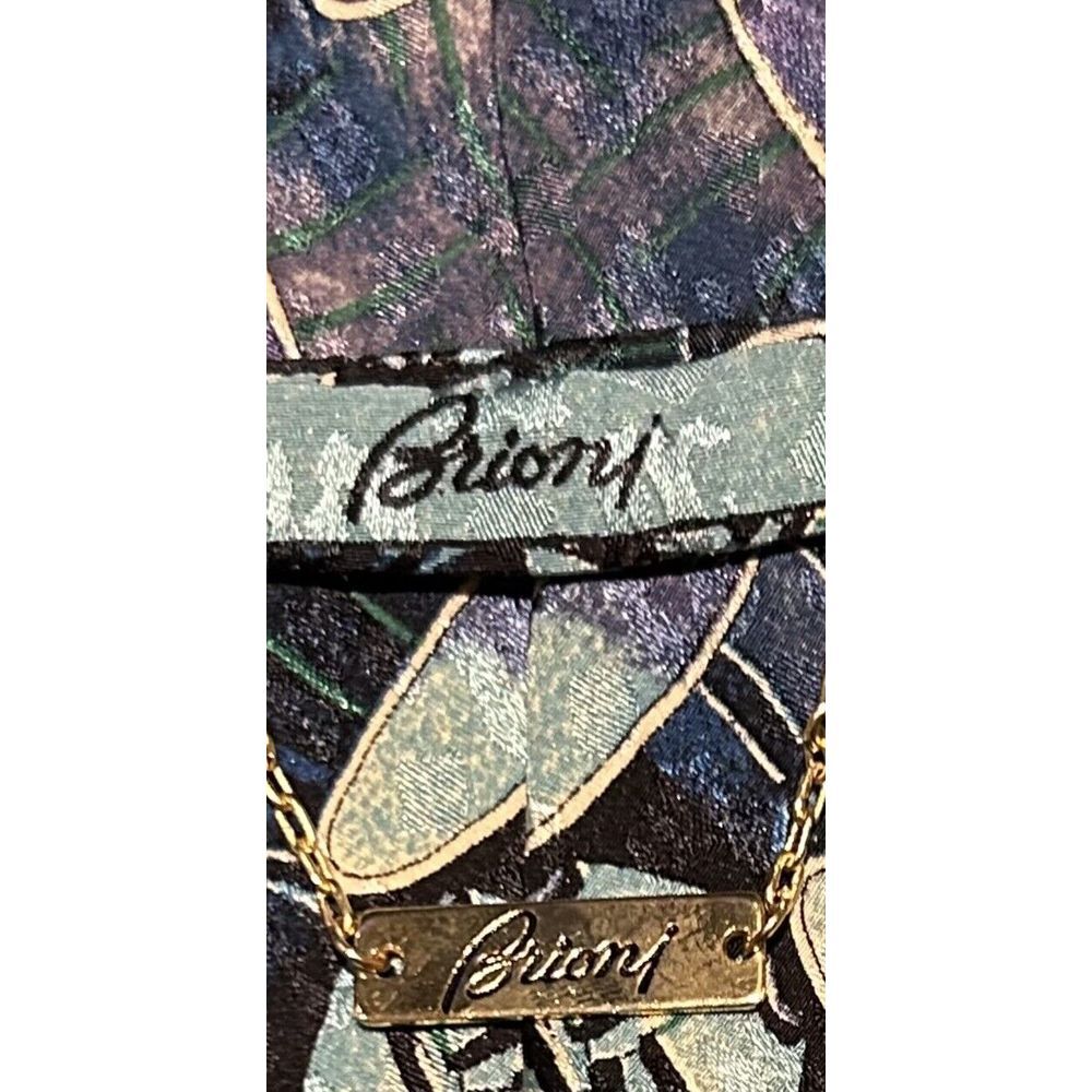 Brioni Necktie Vintage Mens Multicolor Silk Abstract Italy Gold‎ Chain - Picture 11 of 13